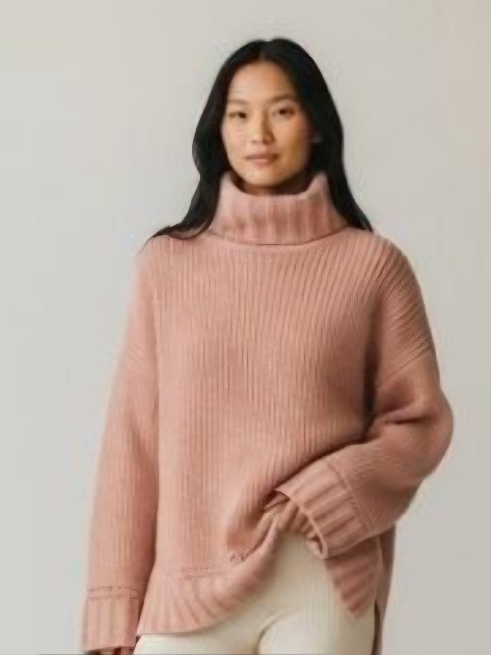 O aerie Blush Ribbed Turtleneck Sweater Soft Small Oversized